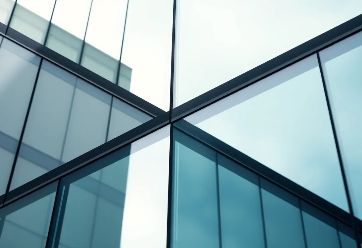 Reflets géométriques sur une façade de verre